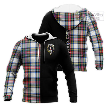 Dennistoun Tartan Knitted Hoodie with Family Crest and Half Of Me Style Unisex Knitted Pullover Hoodie - Tartan Vibes Clothing
