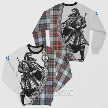 Dennistoun Tartan Clan Crest Sweatshirt with Highlander Warrior Celtic Style Unisex - Tartan Vibes Clothing