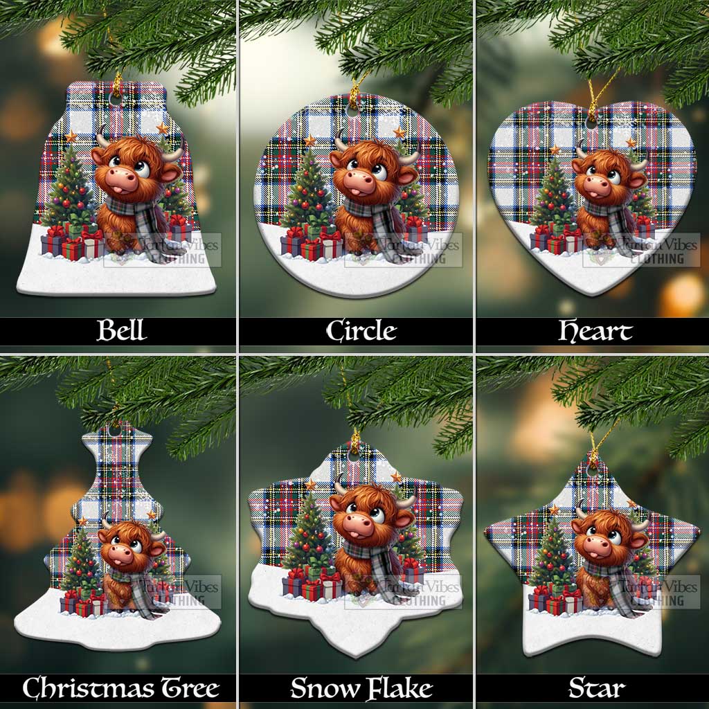 Dennistoun Tartan Christmas Ceramic Ornament with Adorable Highland Coo Ceramic - Tartan Vibes Clothing