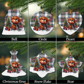 Tartan Vibes Clothing Dennistoun Tartan Christmas Ceramic Ornament with Adorable Highland Coo