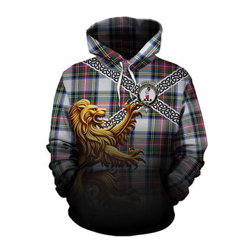 Dennistoun Crest Tartan Cotton Hoodie with Golden Lion Emblem Celtic Style Pullover Hoodie XS - Tartan Vibes Clothing