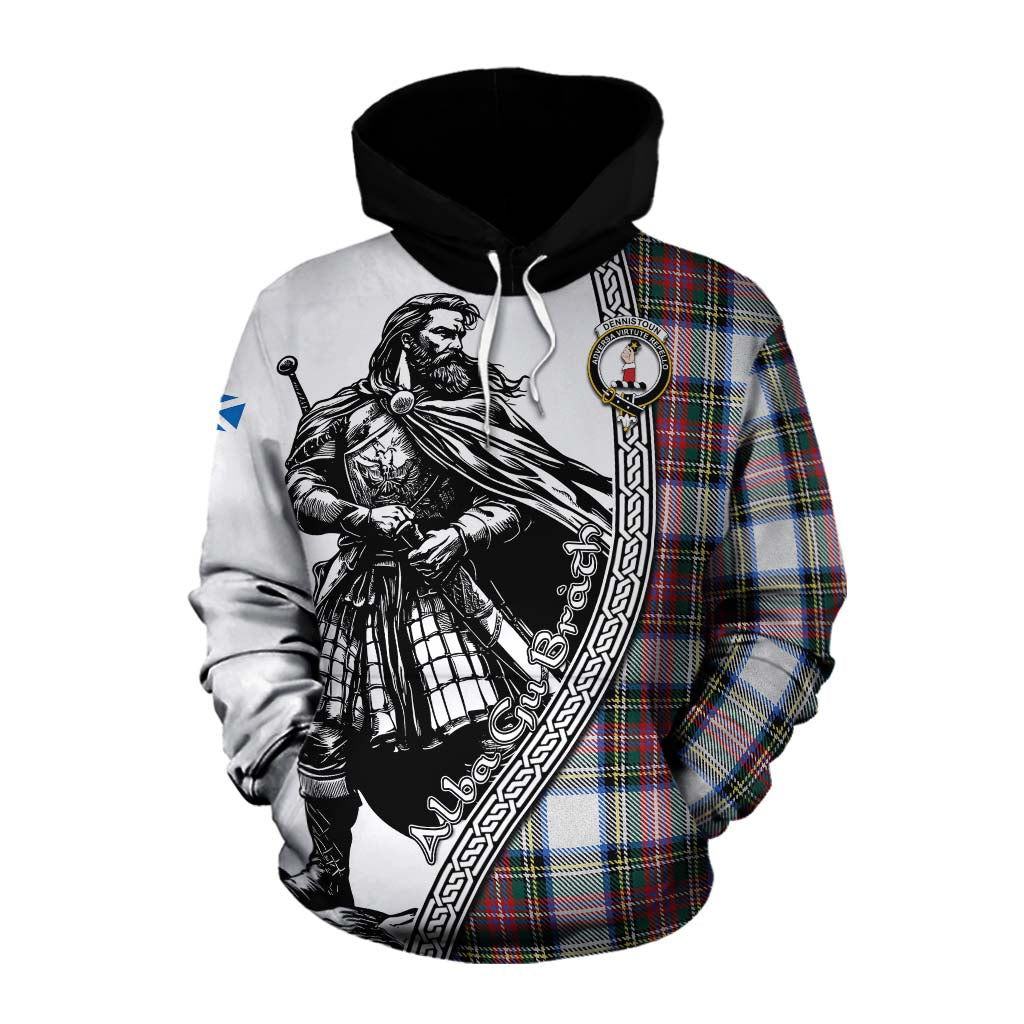 Dennistoun Tartan Clan Crest Cotton Hoodie with Highlander Warrior Celtic Style Pullover Hoodie XS - Tartan Vibes Clothing