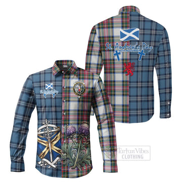 Dennistoun Tartan Long Sleeve Button Shirt Happy St. Andrew's Day Half Tartan Style Men's Shirt S - Tartan Vibes Clothing