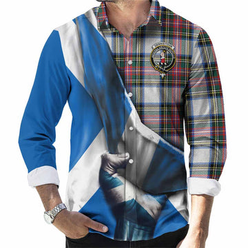 Dennistoun Tartan Long Sleeve Button Shirt with Family Crest Scotland Patriotic Style Men's Shirt S - Tartan Vibes Clothing
