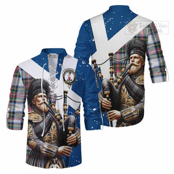 Dennistoun Tartan Ghillie Kilt Shirt with Family Crest Scottish Bagpiper Vibes Men - Tartan Vibes Clothing