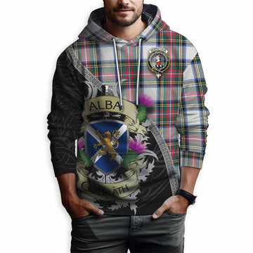 Dennistoun Tartan Family Crest Hoodie Lion Rampant Royal Thistle Shield Celtic Inspired Pullover Hoodie - Tartan Vibes Clothing