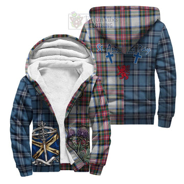 Dennistoun Tartan Sherpa Hoodie Happy St. Andrew's Day Half Tartan Style Unisex S - Tartan Vibes Clothing