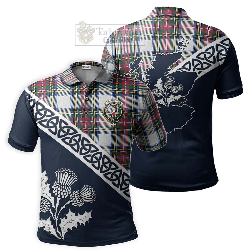Dennistoun Tartan Polo Shirt Featuring Thistle and Scotland Map Kid - Tartanvibesclothing Store