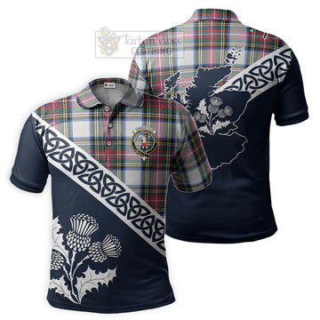 Dennistoun Tartan Polo Shirt Featuring Thistle and Scotland Map Kid - Tartanvibesclothing Store