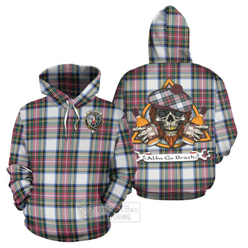 Dennistoun Tartan Hoodie with Family Crest and Bearded Skull Holding Bottles of Whiskey Zip Hoodie - Tartan Vibes Clothing