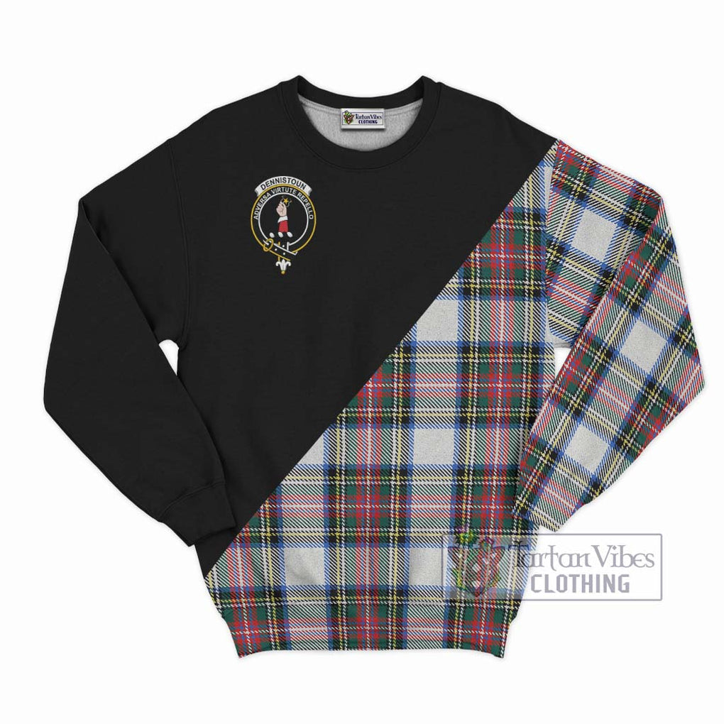 Dennistoun Tartan Sweatshirt with Family Crest and Military Logo Style - Tartan Vibes Clothing