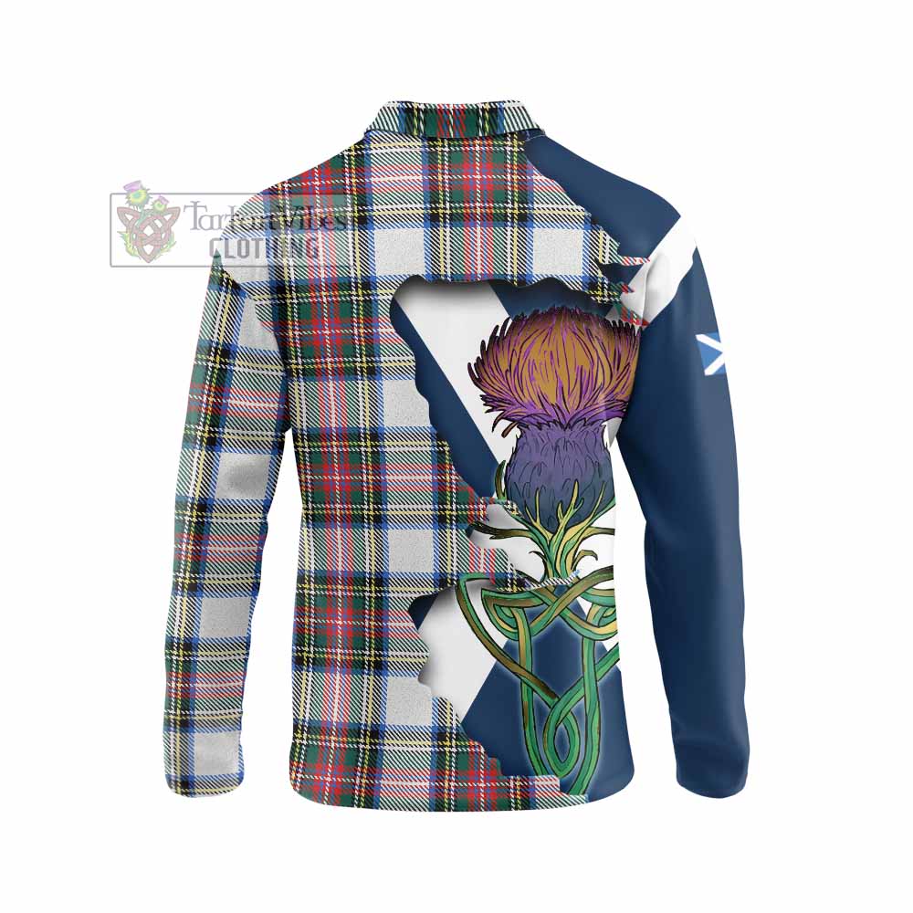 Dennistoun Tartan Family Crest Long Sleeve Polo Shirt Scottish Thistle Celtic Inspired - Tartan Vibes Clothing