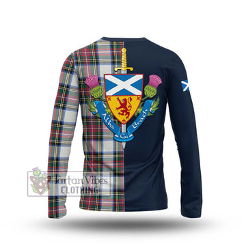 Dennistoun Tartan Long Sleeve T-Shirt Alba with Scottish Lion Royal Arm Half Style - Tartan Vibes Clothing