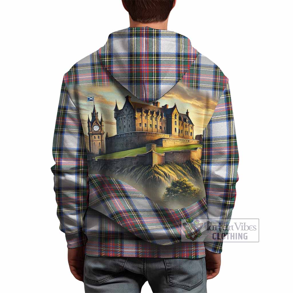 Dennistoun Tartan Family Crest Hoodie with Scottish Ancient Castle Style - Tartan Vibes Clothing