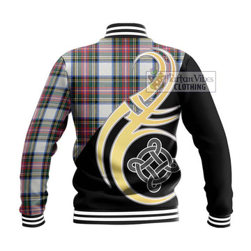 Dennistoun Tartan Baseball Jacket with Family Crest and Celtic Symbol Style - Tartan Vibes Clothing