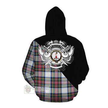 Dennistoun Tartan Cotton Hoodie with Family Crest and Military Logo Style Pullover Hoodie - Tartan Vibes Clothing