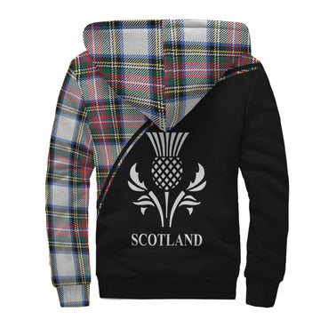 Dennistoun Tartan Sherpa Hoodie with Family Crest Curve Style - Tartan Vibes Clothing