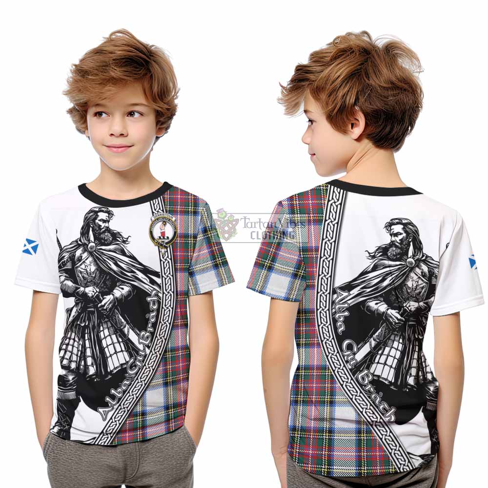 Dennistoun Tartan Clan Crest Kid T-Shirt with Highlander Warrior Celtic Style - Tartan Vibes Clothing