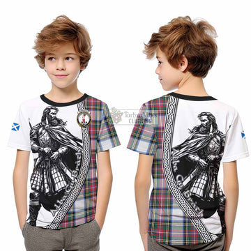 Dennistoun Tartan Clan Crest Kid T-Shirt with Highlander Warrior Celtic Style - Tartan Vibes Clothing