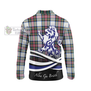 Dennistoun Tartan Long Sleeve Polo Shirt with Alba Gu Brath Regal Lion Emblem - Tartan Vibes Clothing