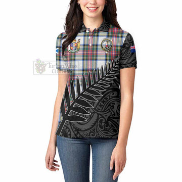 Dennistoun Crest Tartan Women's Polo Shirt with New Zealand Silver Fern Half Style - Tartan Vibes Clothing