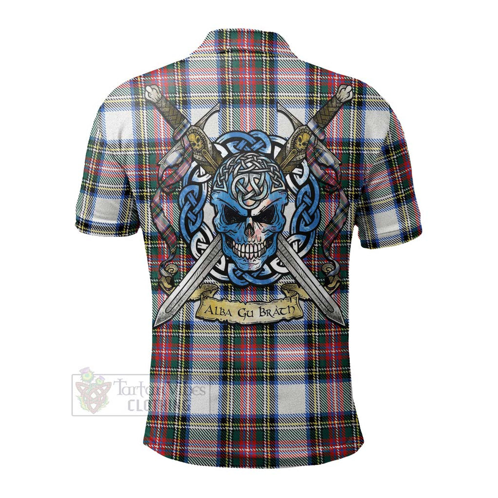 Dennistoun Tartan Polo Shirt with Family Crest Celtic Skull Style - Tartan Vibes Clothing