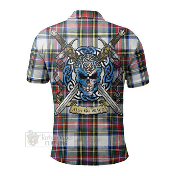 Dennistoun Tartan Polo Shirt with Family Crest Celtic Skull Style - Tartan Vibes Clothing