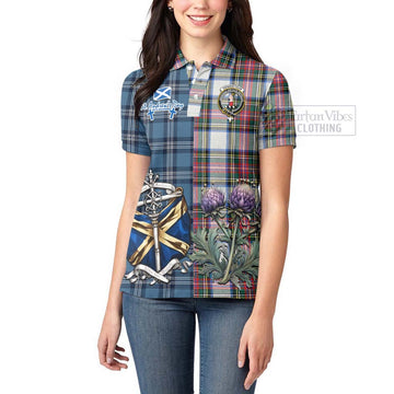 Dennistoun Tartan Women's Polo Shirt Happy St. Andrew's Day Half Tartan Style - Tartan Vibes Clothing