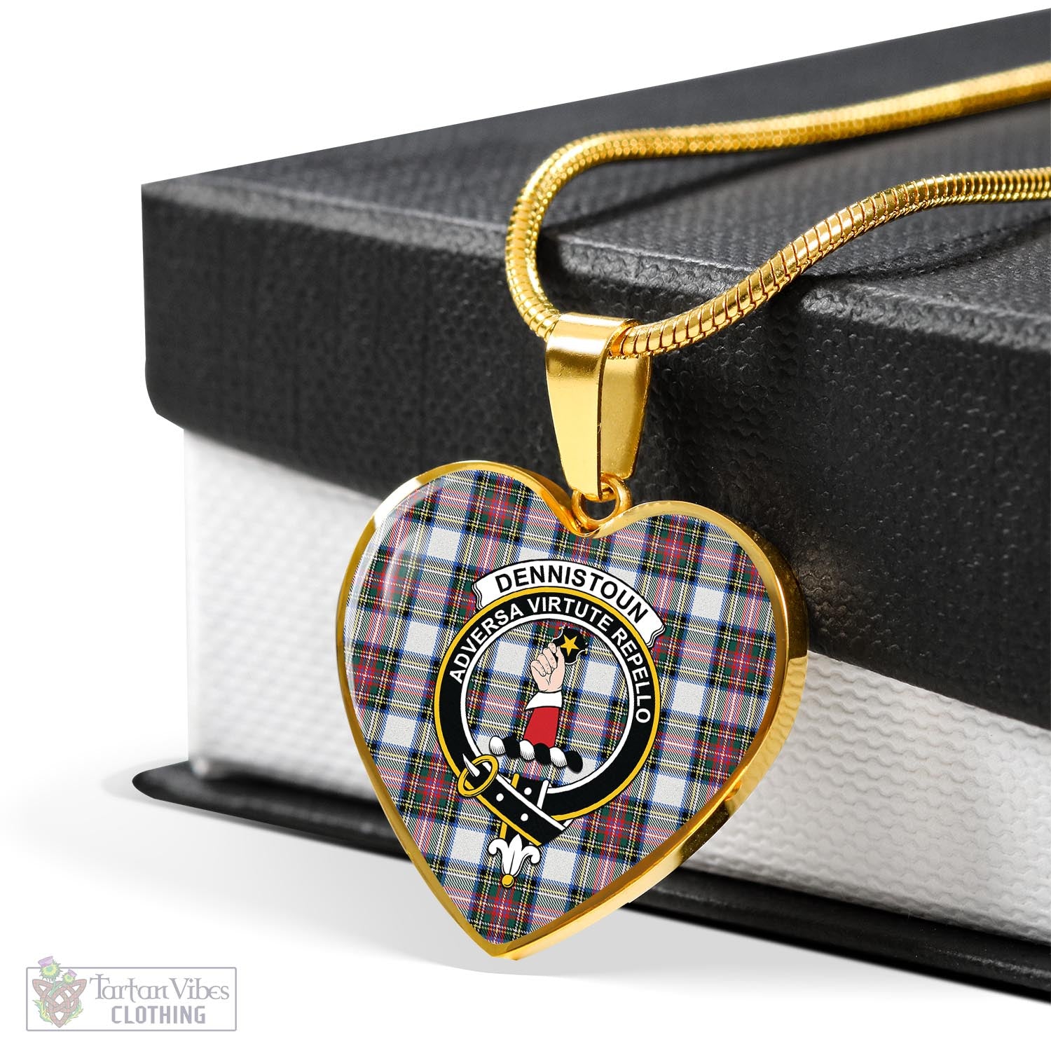 Dennistoun Tartan Heart Necklace with Family Crest - Tartan Vibes Clothing