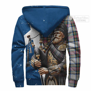 Dennistoun Tartan Sherpa Hoodie with Family Crest Scottish Bagpiper Vibes - Tartan Vibes Clothing