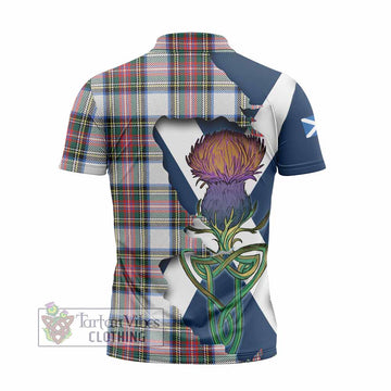 Dennistoun Tartan Family Crest Zipper Polo Shirt Scottish Thistle Celtic Inspired - Tartan Vibes Clothing