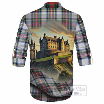 Dennistoun Tartan Family Crest Ghillie Kilt Shirt with Scottish Ancient Castle Style - Tartan Vibes Clothing