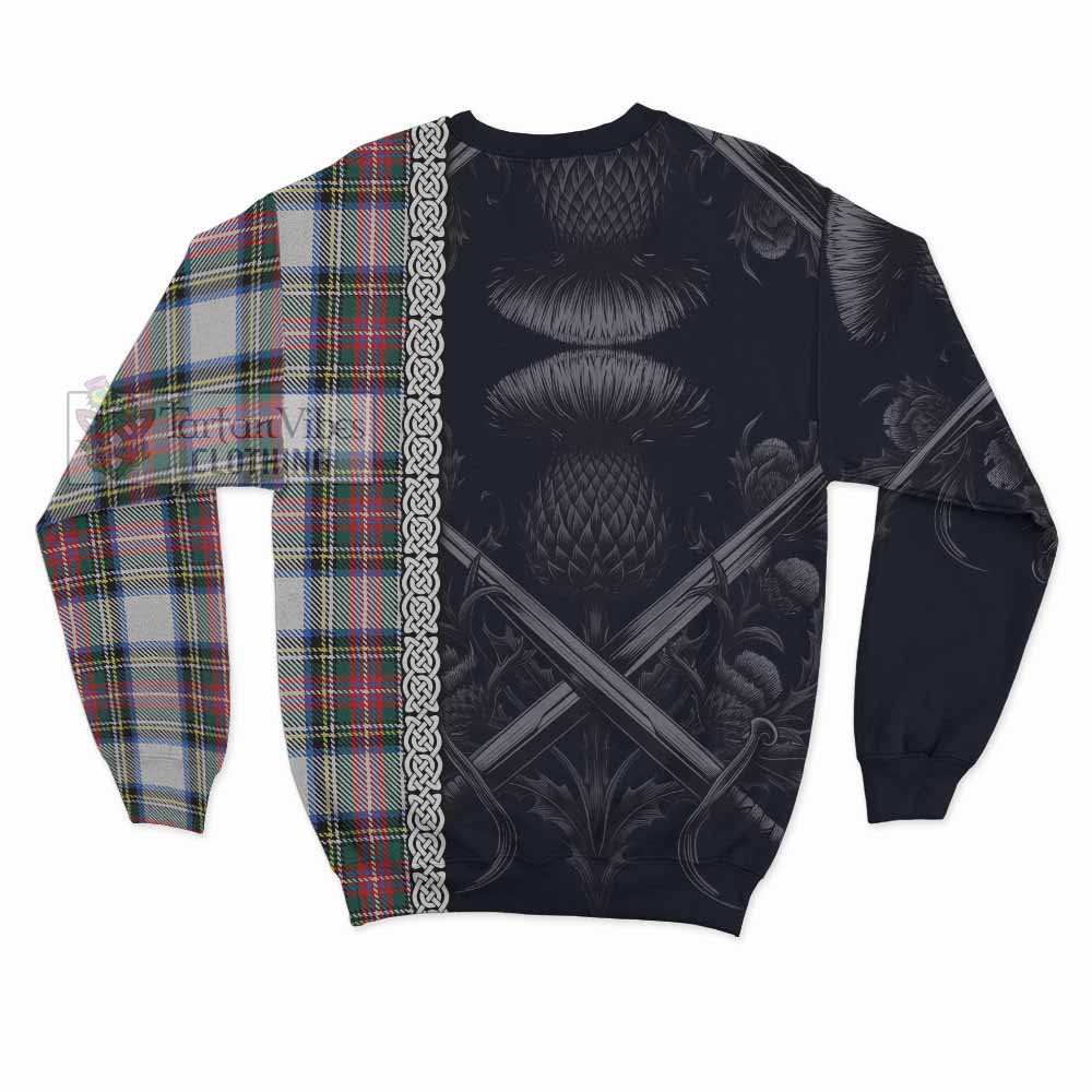 Dennistoun Tartan Sweatshirt with Family Crest Cross Sword Thistle Celtic Vibes - Tartan Vibes Clothing