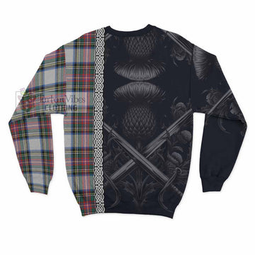 Dennistoun Tartan Sweatshirt with Family Crest Cross Sword Thistle Celtic Vibes - Tartan Vibes Clothing