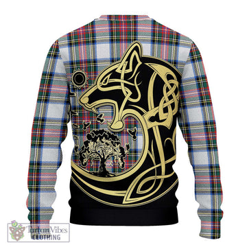 Dennistoun Tartan Ugly Sweater with Family Crest Celtic Wolf Style - Tartan Vibes Clothing