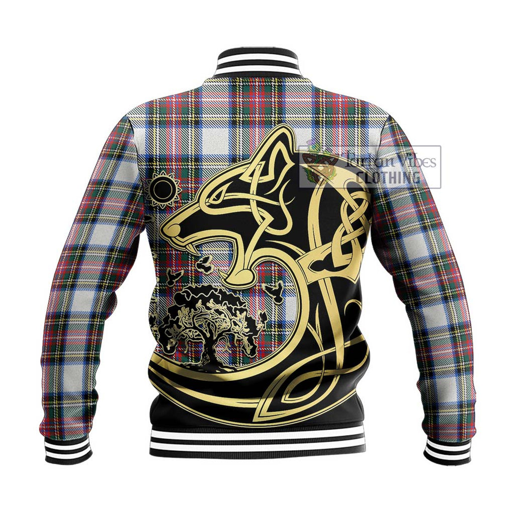 Dennistoun Tartan Baseball Jacket with Family Crest Celtic Wolf Style - Tartan Vibes Clothing