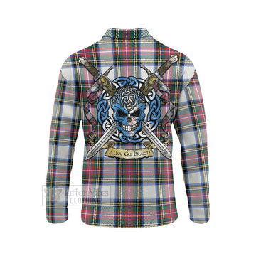Dennistoun Tartan Long Sleeve Polo Shirt with Family Crest Celtic Skull Style - Tartan Vibes Clothing