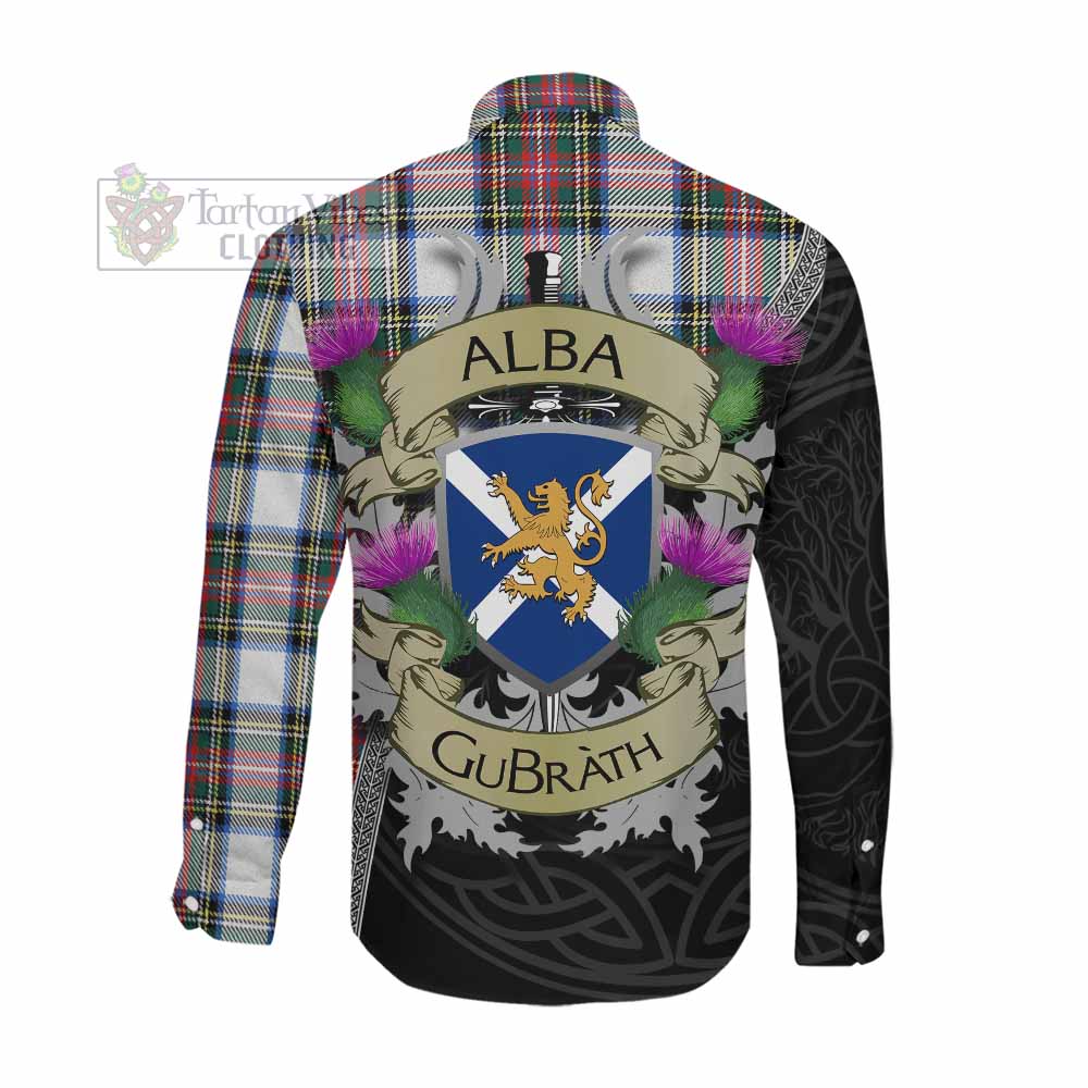 Dennistoun Tartan Family Crest Long Sleeve Button Shirt Lion Rampant Royal Thistle Shield Celtic Inspired Men's Shirt - Tartan Vibes Clothing