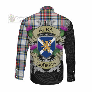 Tartan Vibes Clothing Dennistoun Tartan Family Crest Long Sleeve Button Shirt Lion Rampant Royal Thistle Shield Celtic Inspired