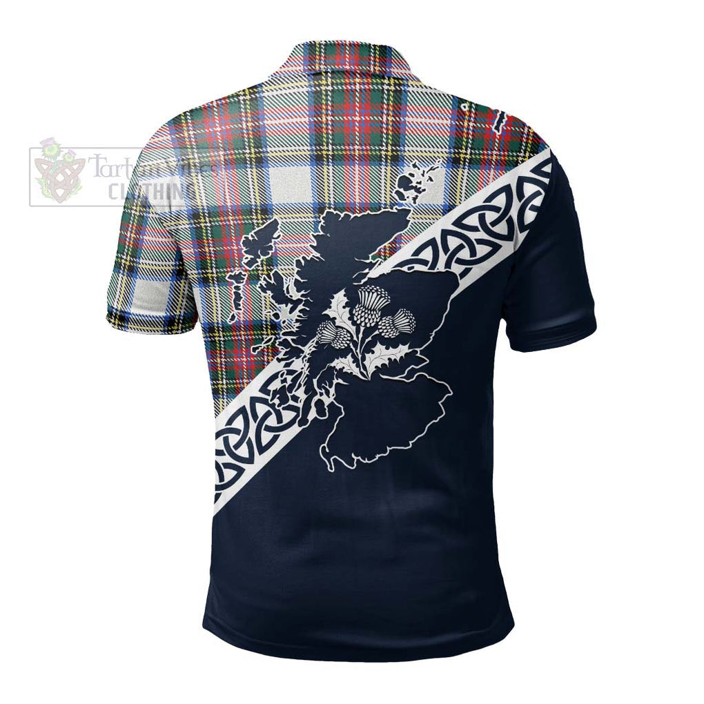 Dennistoun Tartan Polo Shirt Featuring Thistle and Scotland Map - Tartanvibesclothing Store