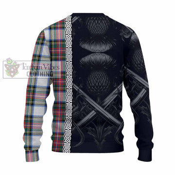 Dennistoun Tartan Knitted Sweater with Family Crest Cross Sword Thistle Celtic Vibes - Tartan Vibes Clothing