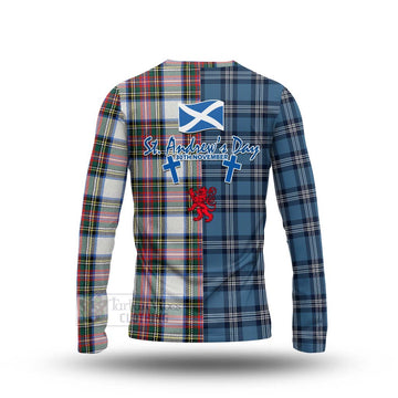 Dennistoun Tartan Long Sleeve T-Shirt Happy St. Andrew's Day Half Tartan Style - Tartan Vibes Clothing