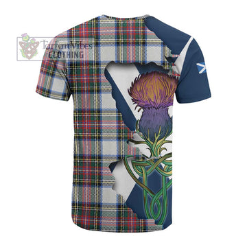 Tartan Vibes Clothing Dennistoun Tartan Family Crest Cotton T-shirt Scottish Thistle Celtic Inspired