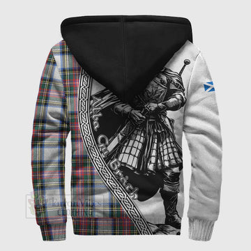 Dennistoun Tartan Clan Crest Sherpa Hoodie with Highlander Warrior Celtic Style - Tartan Vibes Clothing