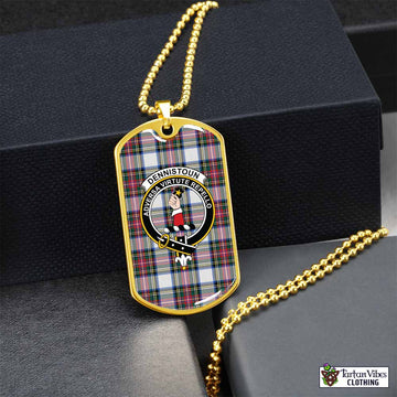 Dennistoun Tartan Dog Tag Necklace with Family Crest Gold No - Tartan Vibes Clothing