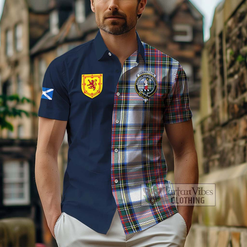 Dennistoun Tartan Hawaiian Shirt Alba with Scottish Lion Royal Arm Half Style - Tartan Vibes Clothing