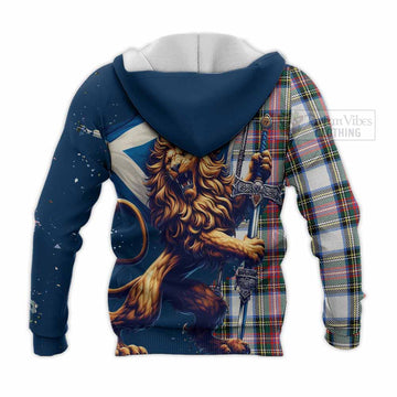 Dennistoun Tartan Family Crest Knitted Hoodie with Scottish Majestic Lion - Tartan Vibes Clothing