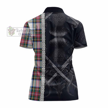 Dennistoun Tartan Women's Polo Shirt with Family Crest Cross Sword Thistle Celtic Vibes - Tartan Vibes Clothing