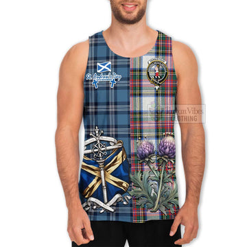 Dennistoun Tartan Men's Tank Top Happy St. Andrew's Day Half Tartan Style - Tartan Vibes Clothing