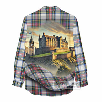 Dennistoun Tartan Family Crest Women's Casual Shirt with Scottish Ancient Castle Style - Tartan Vibes Clothing